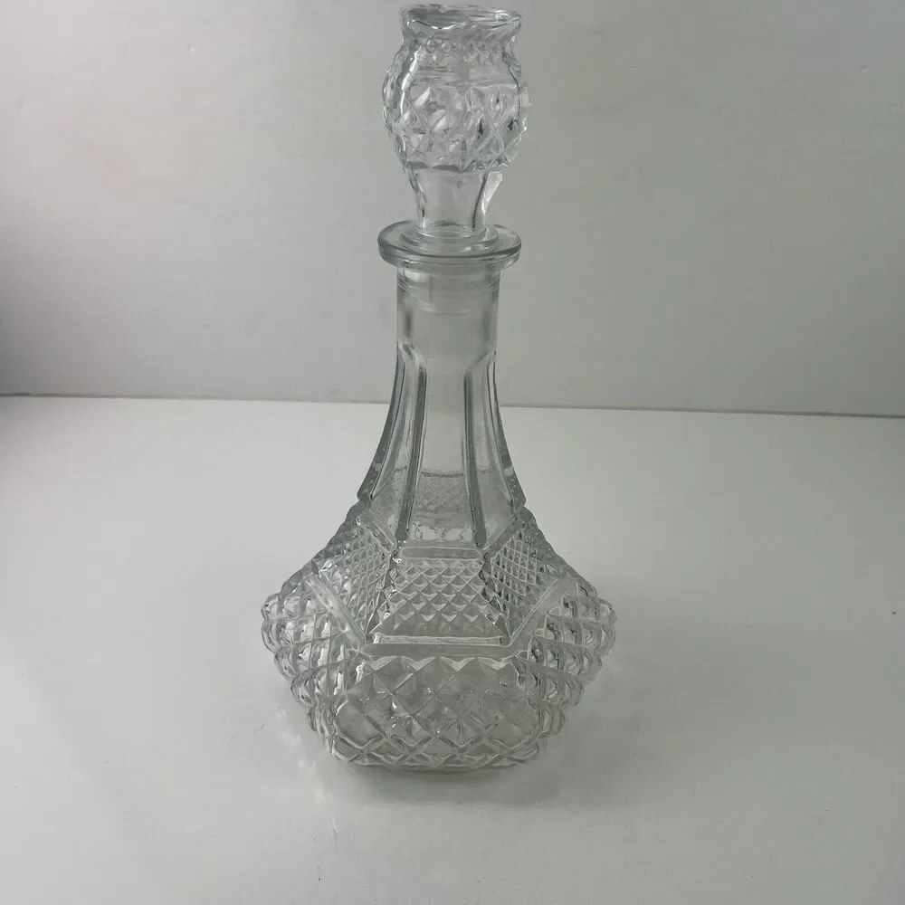 Wexford by Anchor Hocking Glass Ships Decanter 12” Clear Cut Diamond Pattern